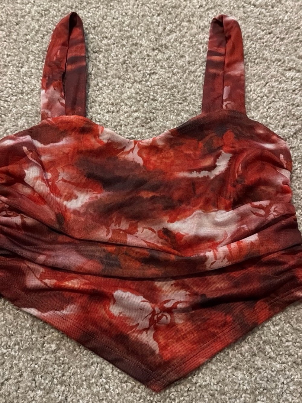 SHEIN Red Multi Watercolor Print Crop Top